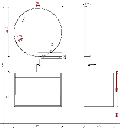 Мебель для ванной Orans BC-1125-800 80 см со столешницей, Dark Grey