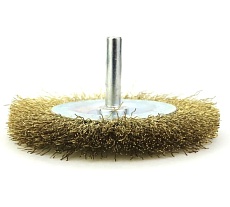 Щетка дисковая EuroBrush Д75х10мм, c хв-м д6х30мм, ворс гофр латунь 0.2мм, до 15000 об/мин, на дрель 13-087 EB-D75BB1