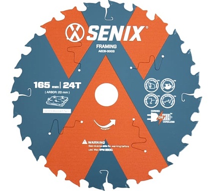 Диск пильный по дереву 165х20 мм, 24Т SENIX AECS-0003