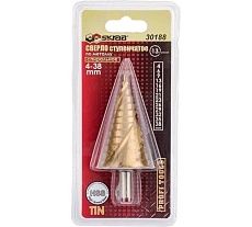 Сверло ступенчатое спиральное по металлу (4-38 мм; 13 ступеней; TiN) Skrab 30188