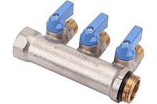 Коллектор с шаровыми кранами STOUT Smb 6211 341203 3/4", 3 отвода 1/2", синие ручки RG0091AACQML3R