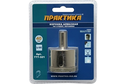 Коронка алмазная по стеклу и керамике (40 мм) Практика 777-321