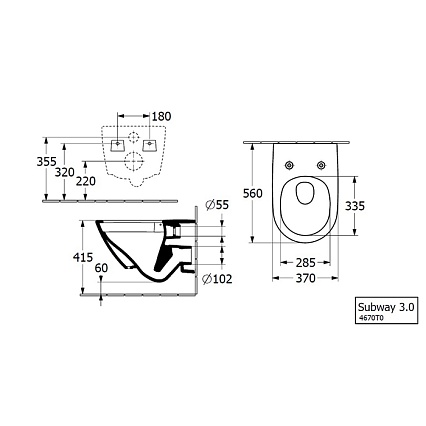 Подвесной унитаз Villeroy&Boch Subway 3.0 безободковый, с микролифтом 4670TSR1