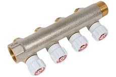 Коллектор MVI латунный с регулирующими вентилями 3/4&quot;x1/2&quot;x4 выхода MM.404.0504