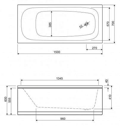 Акриловая ванна Cezares Eco 150x70 см