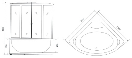 Душевая кабина Timo Lux T-7755 150x150, с г/м, прозрачные стекла, хром
