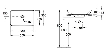 Раковина Villeroy&Boch Venticello полувстраиваемая 55x36см  41135501