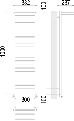 Полотенцесушитель водяной Terminus Аврора П20 300x1000, 4670078529848 c полкой