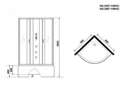 Душевая кабина Niagara NG 2307-14BKG 80x80 стекло матовое, без крыши, гидромассаж Душевая кабина Niagara NG 2307-14BKG 80x80 стекло матовое, без крыши, гидромассаж