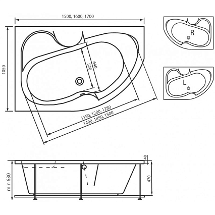 Акриловая ванна Vayer Azalia 150x105 L/R
