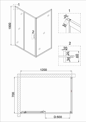 Душевая дверь Niagara Nova 120x190, прозрачное, хром NG-62-12A