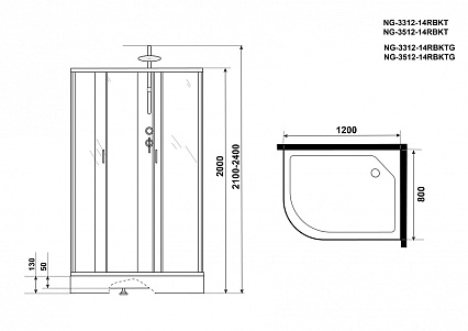 Душевая кабина Niagara NG 3312-14RBKTG 120x80 стекло матовое, без крыши, тропический душ, гидромассаж