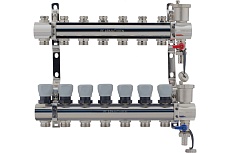 Коллекторная группа PROFACTOR латунь, с регулирующими клапанами, в сборе, 1х7 выходов 3/4 ЕК PF MB 804.7