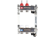 Коллектор из нержавеющей стали Rommer с расходомерами, с клапаном вып. воздуха и сливом, 2 выхода Rms-1201-000002 RG0091LAMS6GFE