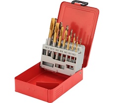 Набор машинных метчиков H-Tools M3-M12 HSSE-TiN DIN371/376 + сверла 14пр 245051THT