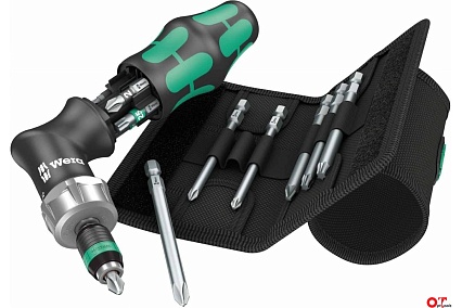 Реверсивная угловая отвертка WERA Kraftform Kompakt Pistol RA 4 с битами в футляре, 13 пр. WE-051031