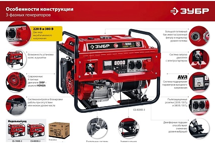 Бензиновый генератор с электростартером Зубр 8000 Вт СБ-8000Е-3