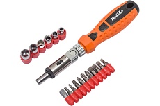 Реверсивная отвертка с шарниром, битами и головками 19 шт Sparta 115545