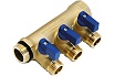 Коллектор Tiemme 3 отвода, с шаровыми клапанами 1х1/2"(16) (латунь) синие ручки 1820046