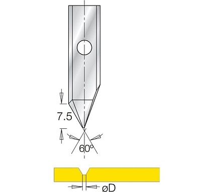 Нож для фрезы гравировка V паз 60 гр B7.5 пятка 0.12, для фрезы G1853 Dimar 3185018