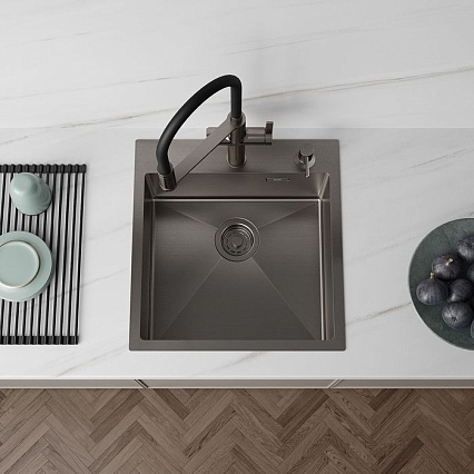 Кухонная мойка Iddis Haze врезной монтаж, нержавеющая сталь, графит, 49х51х20 см, HAZ49GMi77