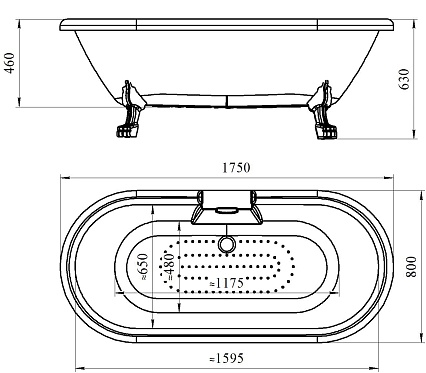 Акриловая ванна Радомир Леонесса 175x80 на ножках "лилия" хром