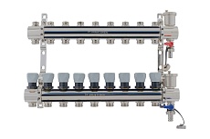 Коллекторная группа PROFACTOR латунь, с регулирующими клапанами, в сборе, 1х9 выходов 3/4 ЕК PF MB 804.9
