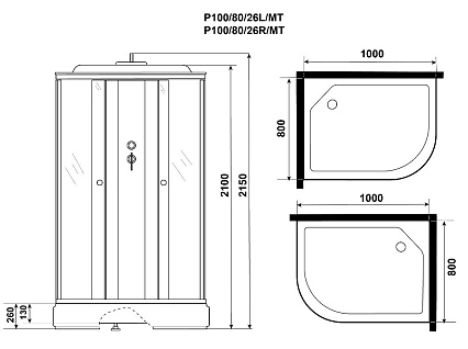 Душевая кабина Niagara Promo P100/80/26L/MT 100x80 стекло матовое, без г/м, L