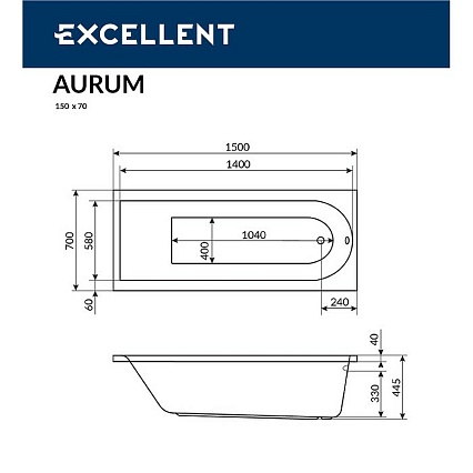 Акриловая ванна Actima Aurum Slim WAAC.AUR15WHS 150x70 на каркасе
