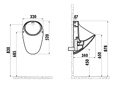 Писсуар Creavit TP635-00CB00E-0000 верхняя подводка