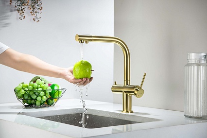 Смеситель для кухни Aquatek Европа AQ1385BG с подкл. к фильтру, шлифованное золото