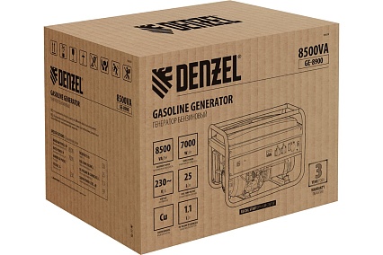 Бензиновый генератор 8,5 кВт, 220В/50Гц, 25 л Denzel GE 8900 94639