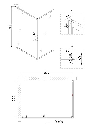 Душевой уголок Niagara Nova NG-42-10AG-A70G 100x70 прозрачный, золото