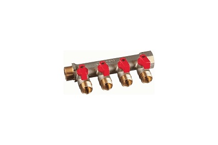Латунный коллектор Terma 3/4"в/н с 4-мя шаровыми кранами на 1/2" (нар.резьбы) (14017) 41233