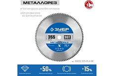 Диск пильный по металлу и металлопрофилю Зубр Металлорез 355x25.4 мм, 90Т 36932-355-25.4-90