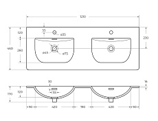 Раковина BelBagno 120 см BB-8099-120-2, две чаши