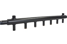 Коллектор из стали Тайфун на 6 выходов, с межосевым расстоянием 100 мм NST.K.100.25.40.6x15