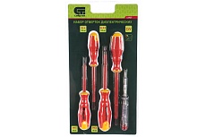 Набор диэлектрических отверток до 1000В, тестер, CrV, двухкомпонентные рукоятки, 5шт Сибртех 12937