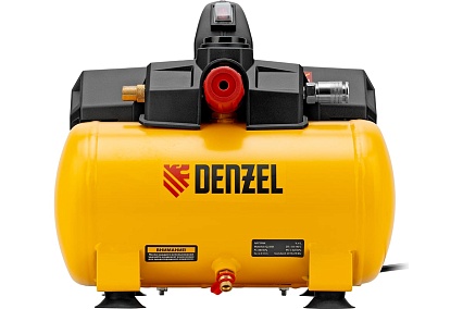 Компрессор Denzel dls750/6 безмасляный малошумный 750 вт, 140 л/мин, ресивер 6 л 58019