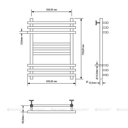 Полотенцесушитель водяной Aquanet Largo 50x80 см