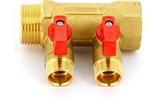 Коллектор Tiemme НВ 1', 2х1/2'х16 Н 36 мм, с кранами 1820006 /1832G160402
