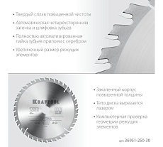 Диск пильный по дереву Kraftool Optima 250x30 мм, 40Т 36951-250-30