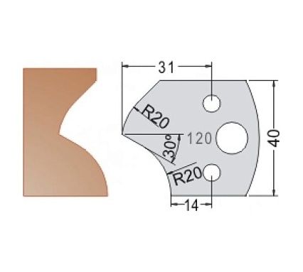 Нож мультисистема HSS врезная ручка R20 40x20x4 мм Dimar 3312040