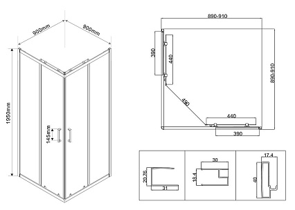 Душевой уголок Vincea City VSS-5CT900CL 90x90 хром, прозрачный