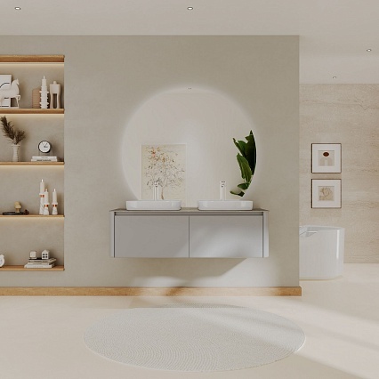 Мебель для ванной Black&White Universe U915.1400-2 Double 140 см, светло-серый, две раковины Мебель для ванной Black&White Universe U915.1400-2 Double 140 см, светло-серый, две раковины