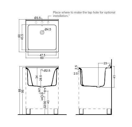 Раковина Kerasan Aquadom 60х60 см для постирочной, без отв.029401*0