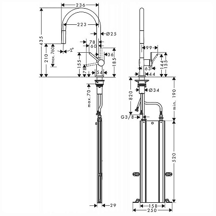 Смеситель для кухни Hansgrohe Talis M54 2jet sBox 72801670 с душем, матовый черный