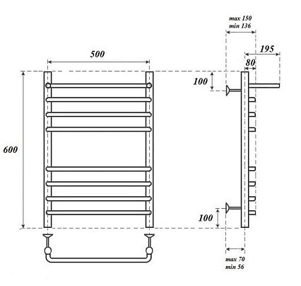 Полотенцесушитель электрический Point PN09156SPE П7 50x60 с полкой, хром