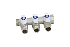 Коллектор НВ 1 3х1/2 Н 40мм с кранами, никелированный Uni-Fitt 424N4230