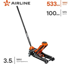 Домкрат подкатной Airline 3.5т INDUSTRY двухпоршневой низкопрофильный (MIN - 100 мм, MAX - 533 мм) AJ35FI510